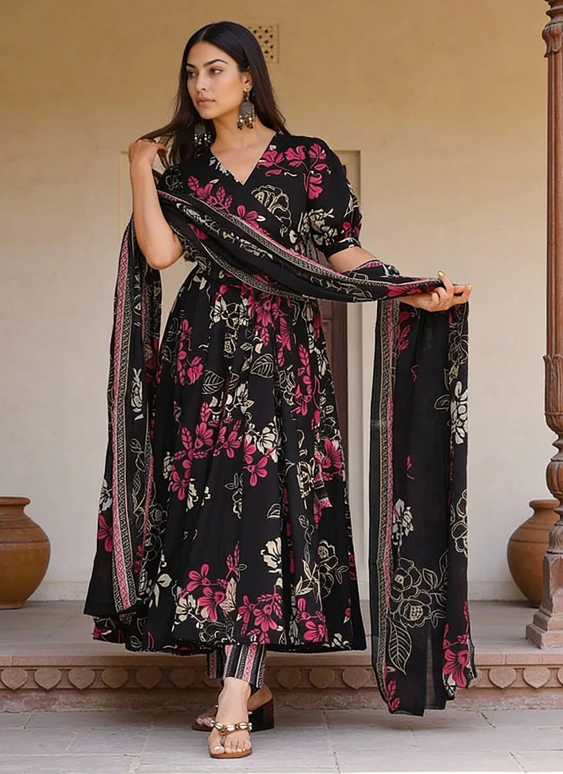 Green chiffon bandhej printed anarkali